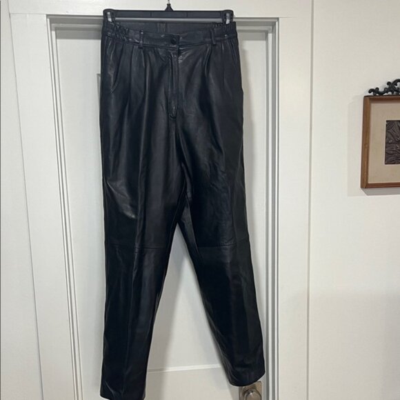 Vintage Black Leather Straight Leg Women's Pants, Size 28 - Picture 1 of 4